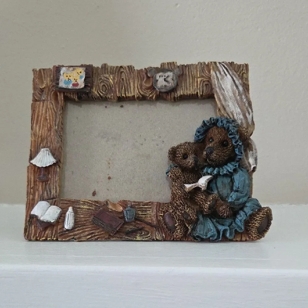 Charming Brown and Blue Bear Family Photo Frame